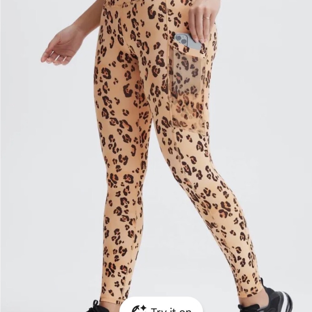 Fabletics Women's On-The-Go PowerHold High-Waisted Leggings Desert Leopard 🐆